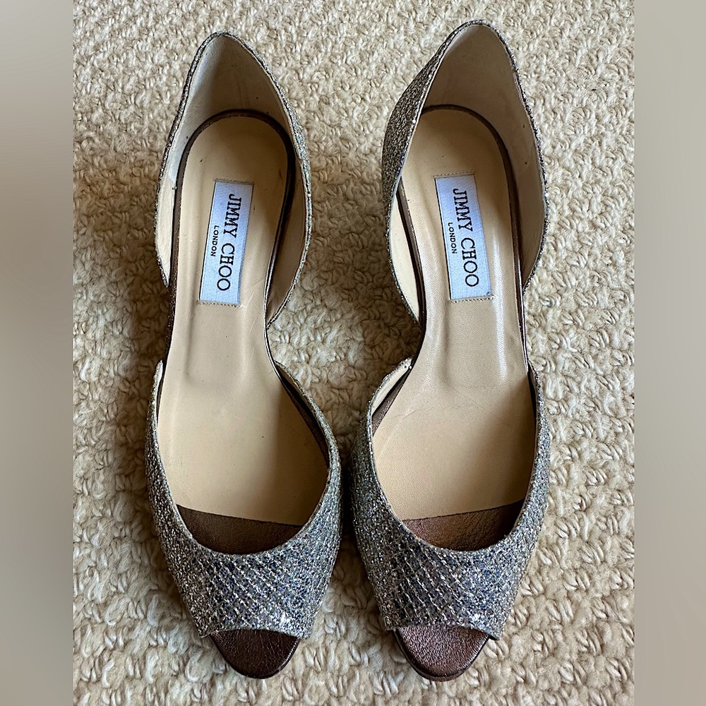 Jimmy Choo authentic silver peep toe shoes.Great Condition!!
